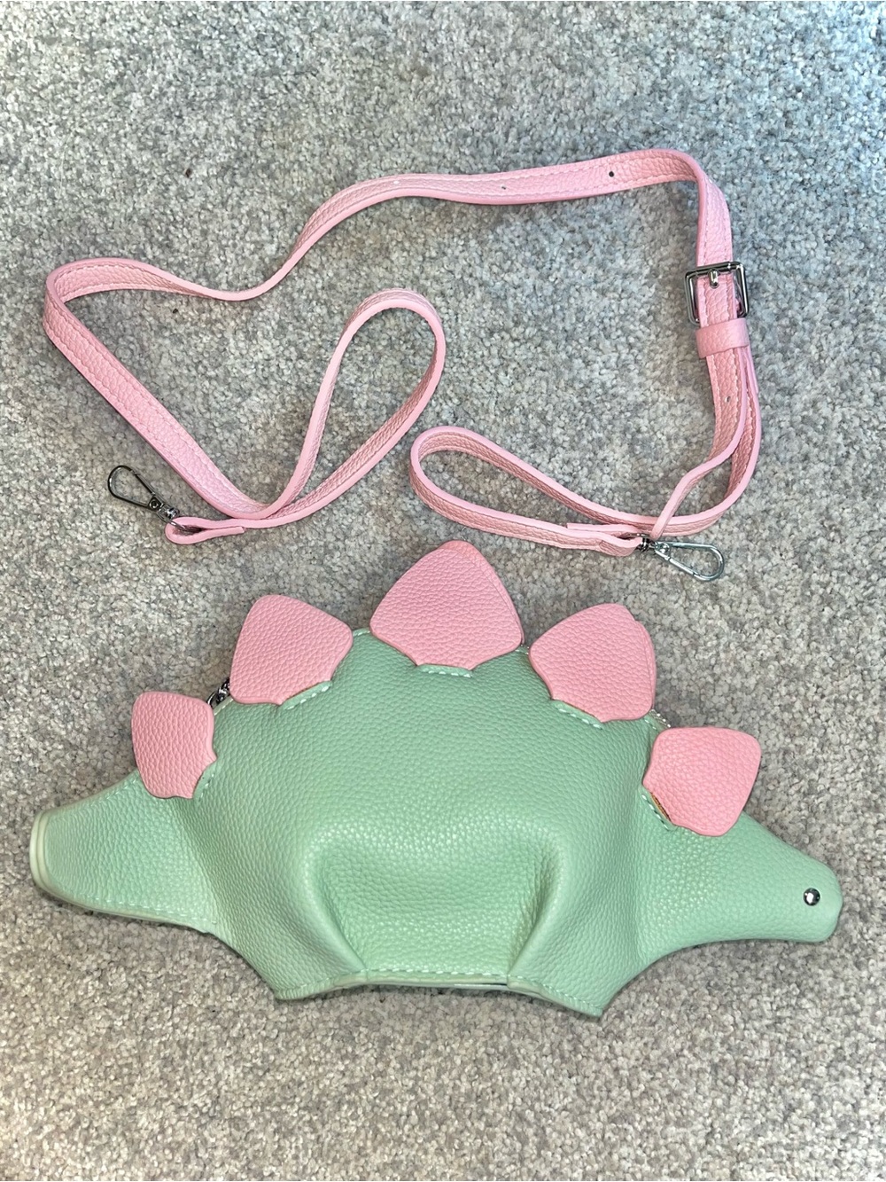 Light Pink & Mint Green Dinosaur Crossbody Bag, Stegosaurus Purse Vegan Leather